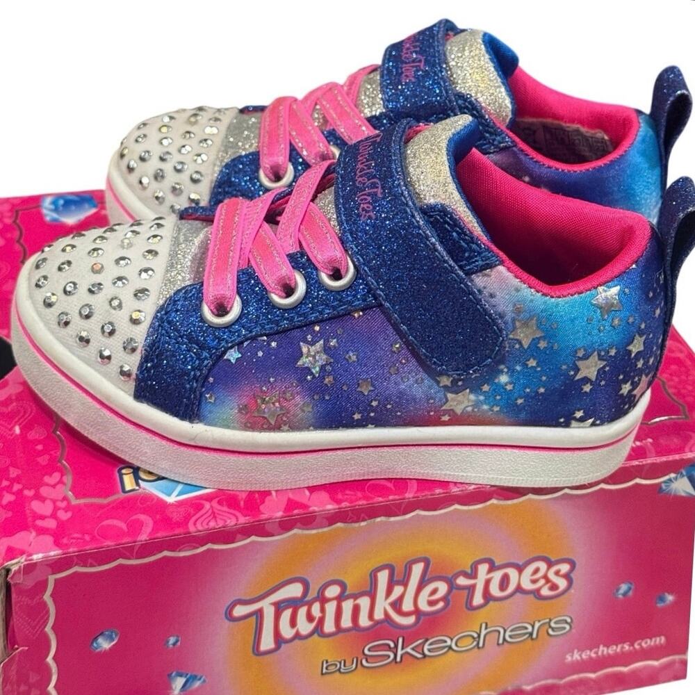 Skechers Twinkle Toes Sparkle Galaxy Light Up Sneakers Toddler Sz. 7 EUC w/ Box
